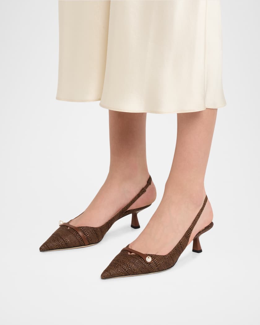 Jimmy Choo Amita 45mm Raffia Slingback Pumps | Neiman Marcus
