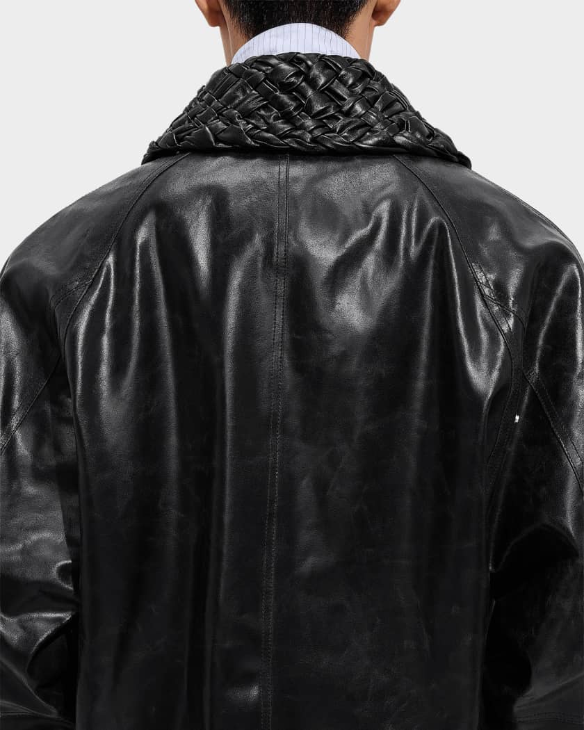Bottega Veneta Men's Intrecciato-Collar Leather Jacket | Neiman Marcus