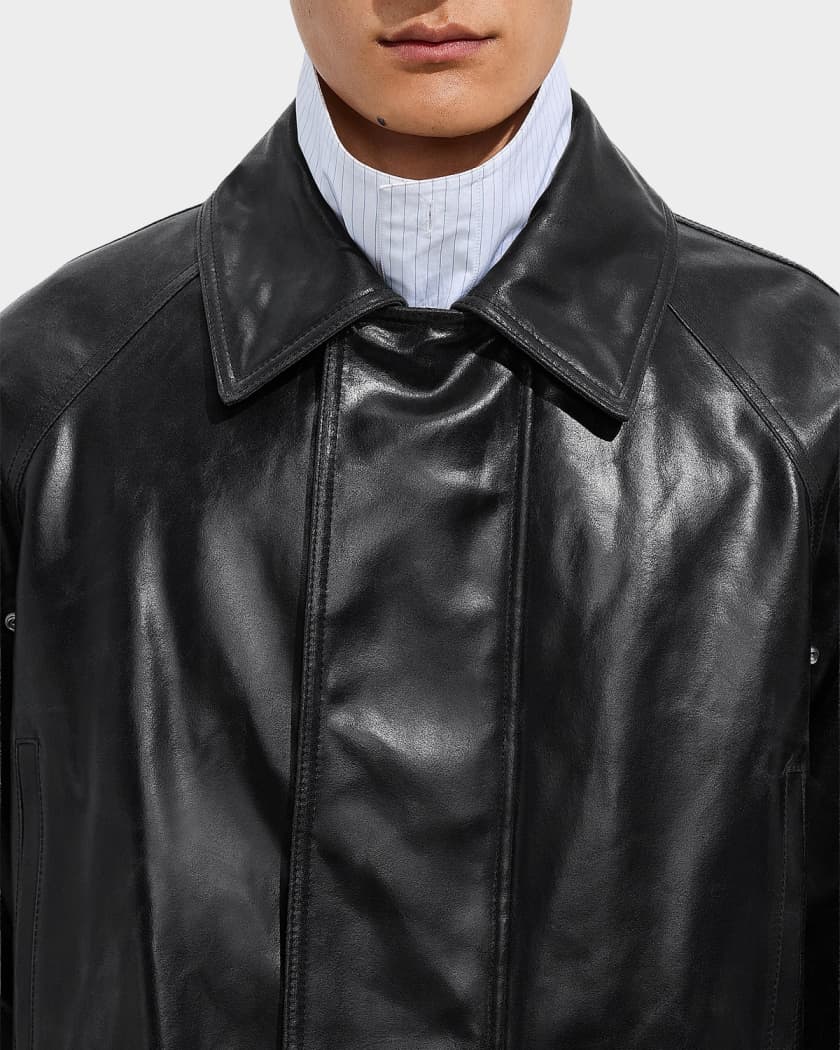 Bottega Veneta Men's Intrecciato-Collar Leather Jacket | Neiman Marcus