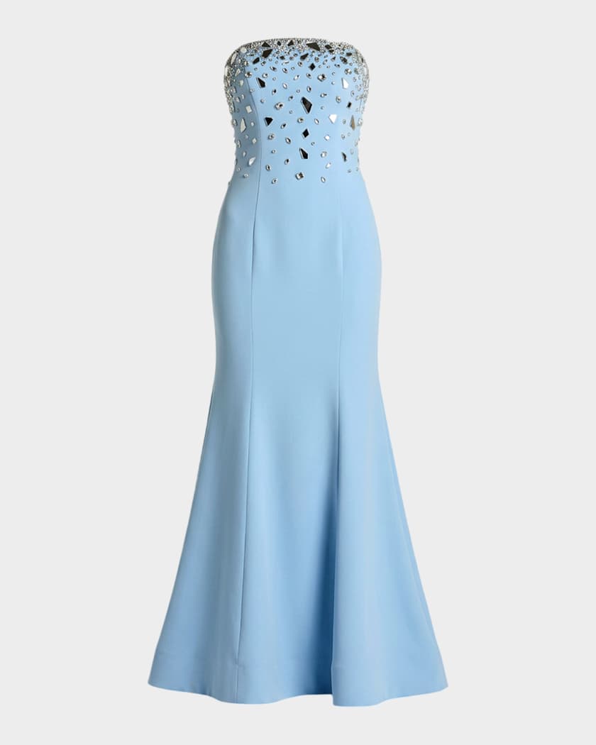 chinese dress ladies Blue Sleeveless One Shoulder Embroidered Mermaid Gown