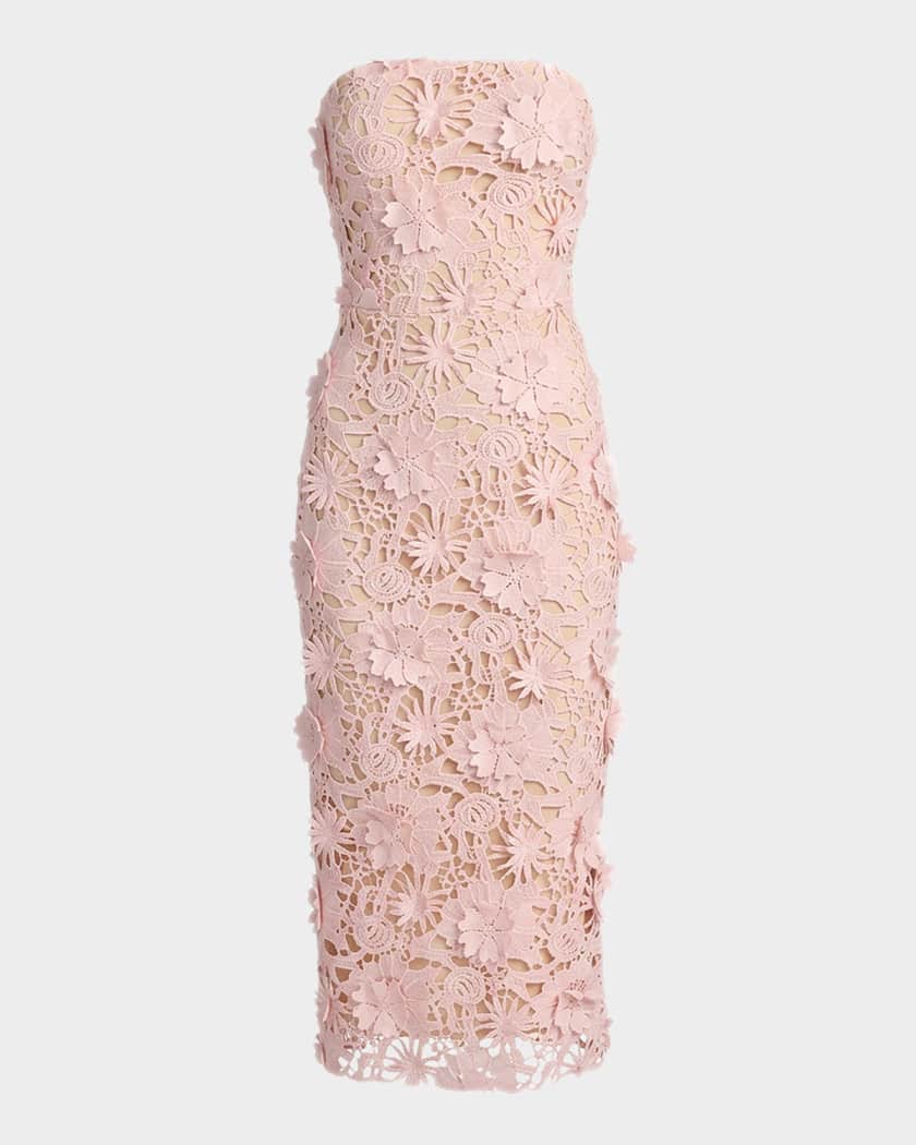 knee length dresses for ladies Chi Chi London One Shoulder Premium Lace Midi Dress in Blush