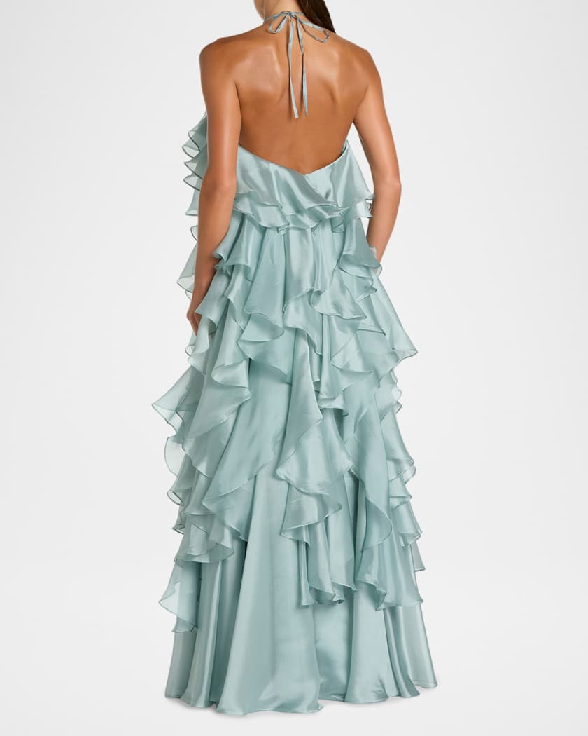 Mac Duggal Halter-Neck Ruffle Trapeze Gown | Neiman Marcus