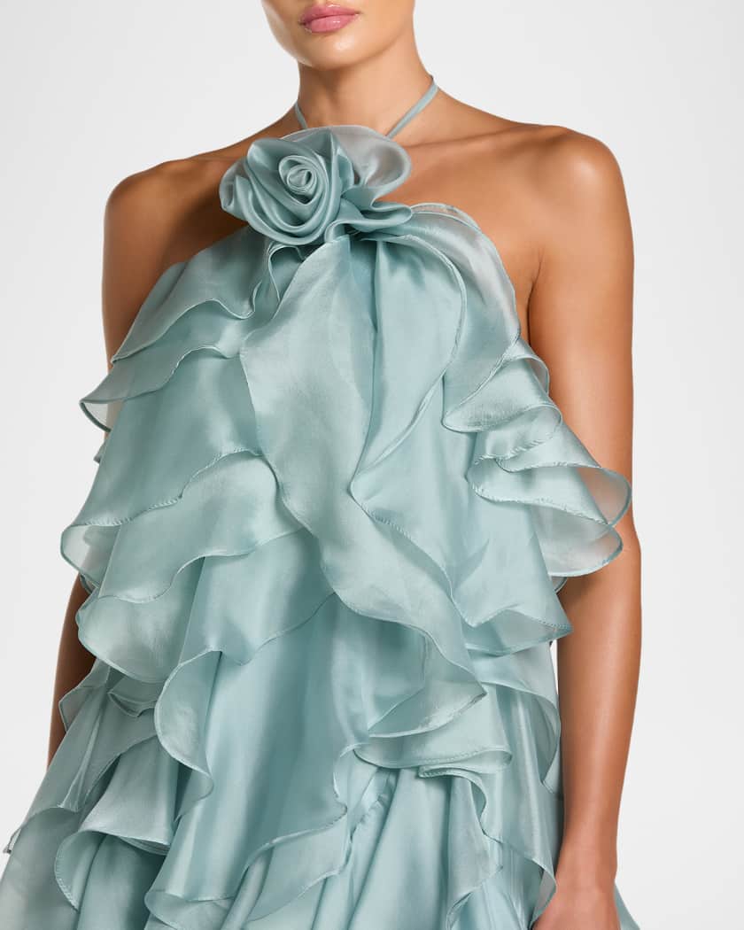 Mac Duggal Halter-Neck Ruffle Trapeze Gown | Neiman Marcus