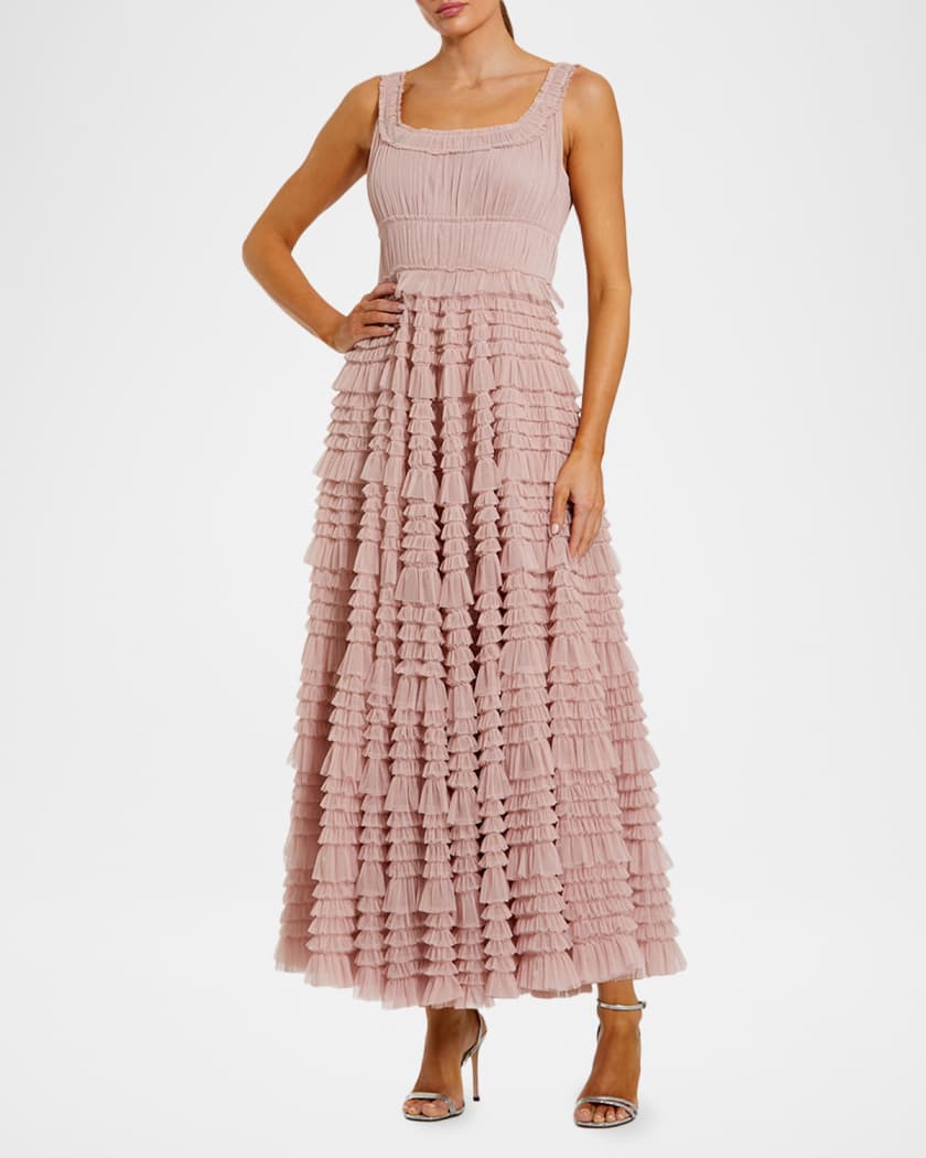 Mac Duggal Micro Ruffle Mesh Maxi Dress | Neiman Marcus