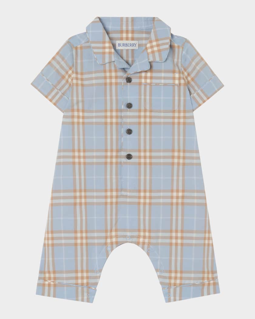 Burberry Boy's Andreas Check Cotton Playsuit, Size 1M-18M | Neiman