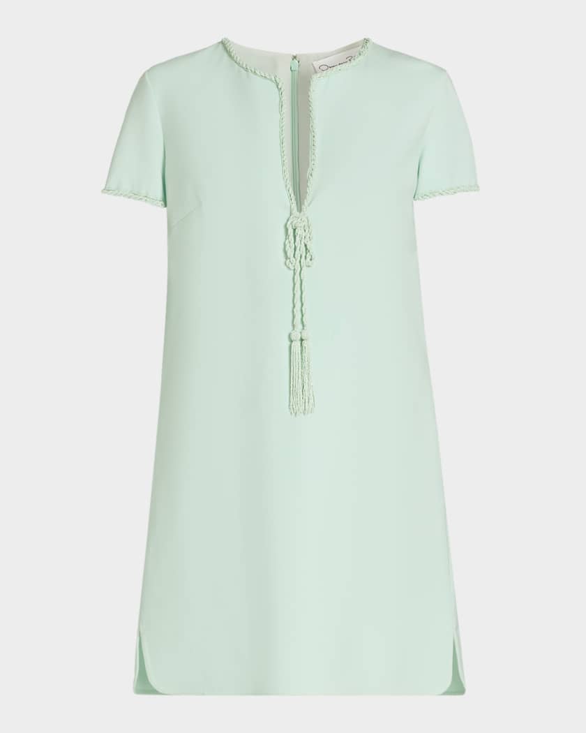 Oscar de la Renta Beaded Short-Sleeve Crepe Mini Dress | Neiman Marcus
