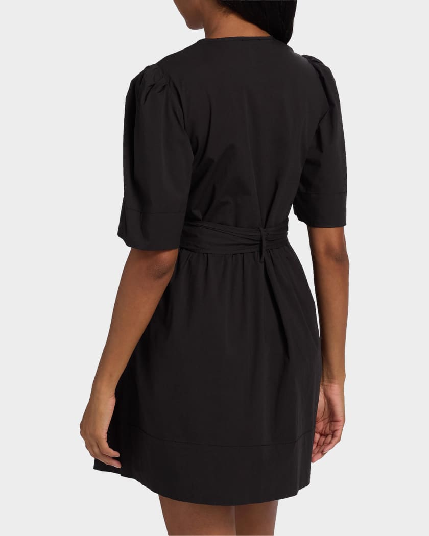 Ganni Tie-Waist Stretch-Cotton A-Line Minidress | Neiman Marcus