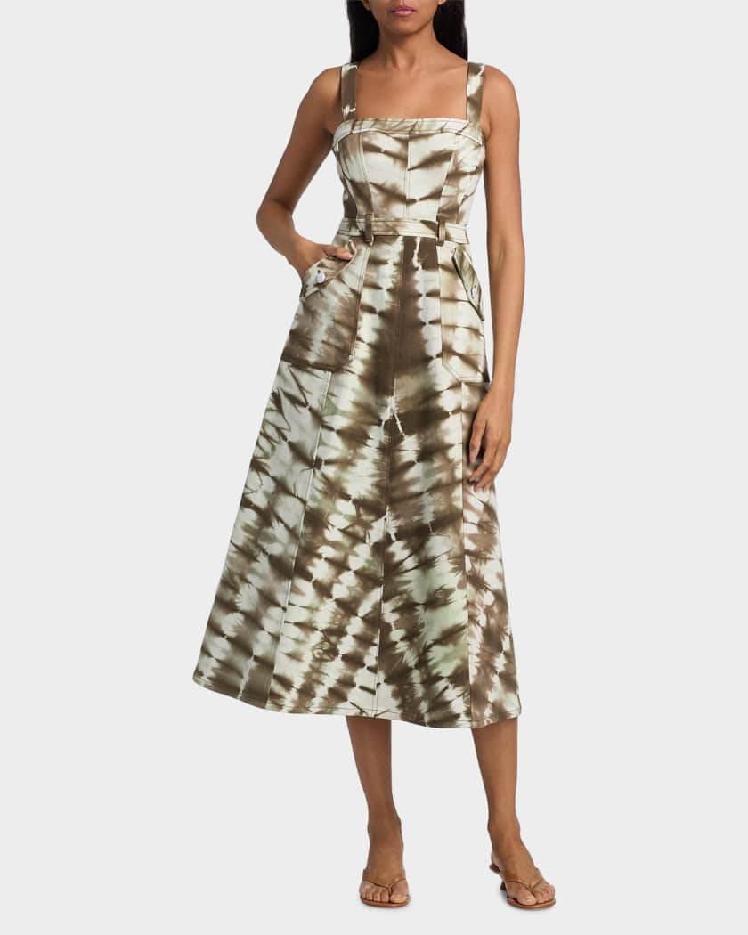 Elizabeth & James Malani Tie-Dye Denim Midi-Dress | Neiman Marcus