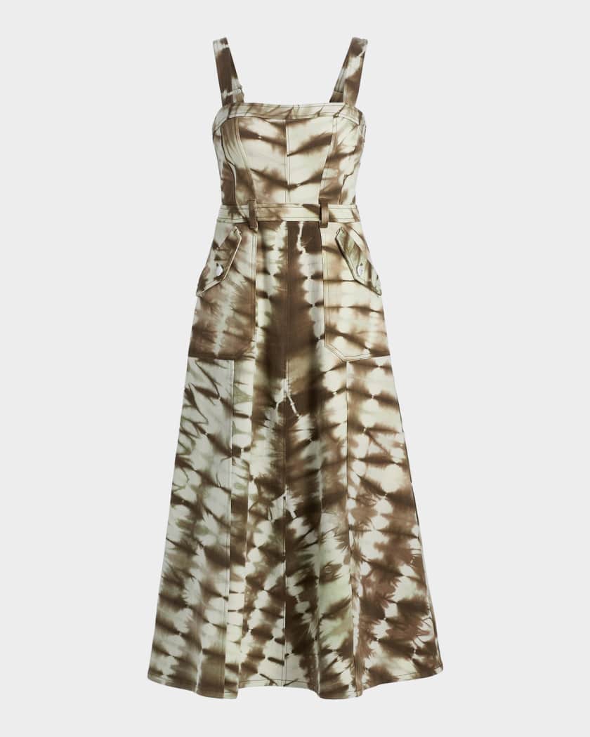 Cinq a Sept Malani Tie-Dye Denim Midi-Dress | Neiman Marcus