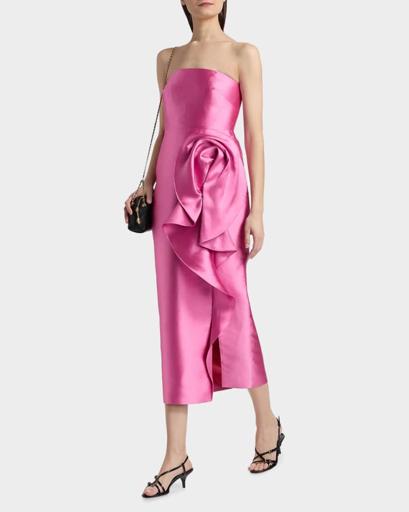 Theia Marla Strapless Sculptural Drape Cocktail Dress | Neiman Marcus