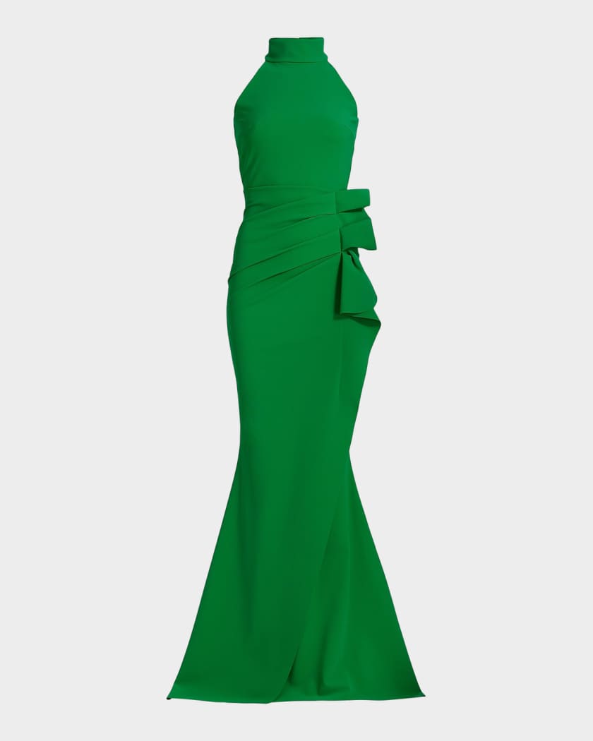 chiara boni la petite robe halter ruffle midi dress Chiara Boni La Petite Robe Thomas Ruffled Halter Gown