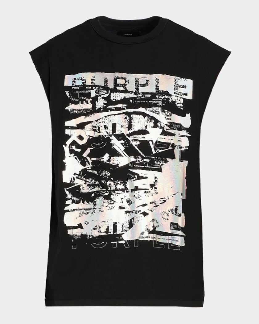 PURPLE Men's Textured Graphic Sleeveless T-Shirt | Neiman Marcus