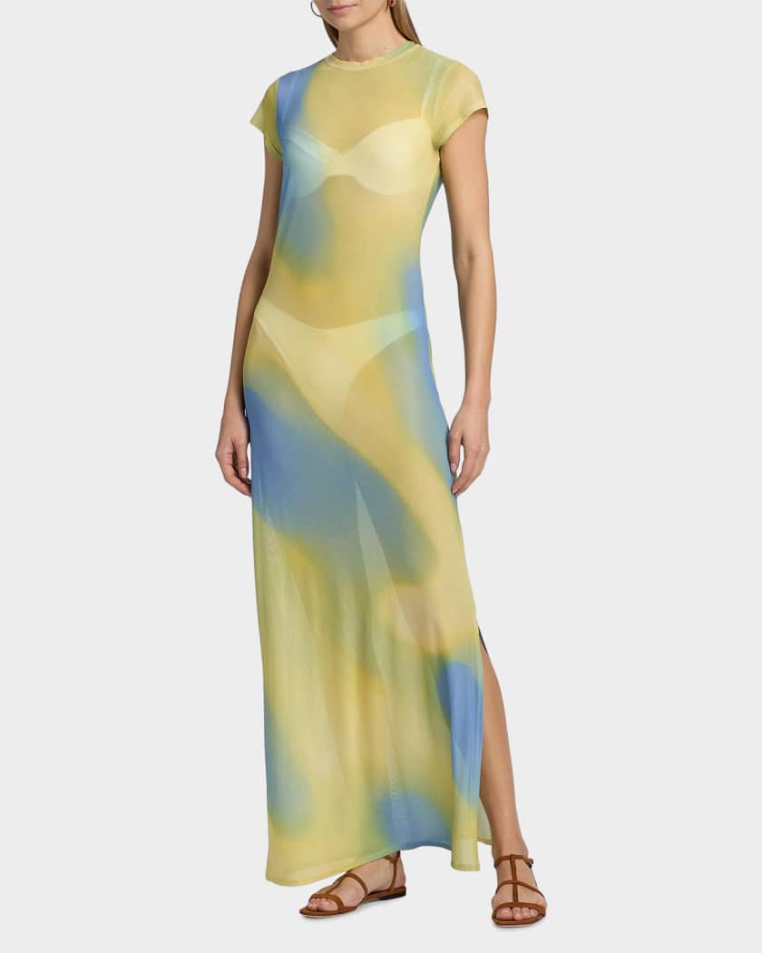 SIMKHAI Fia Printed Mesh Cover-Up Maxi Dress | Neiman Marcus