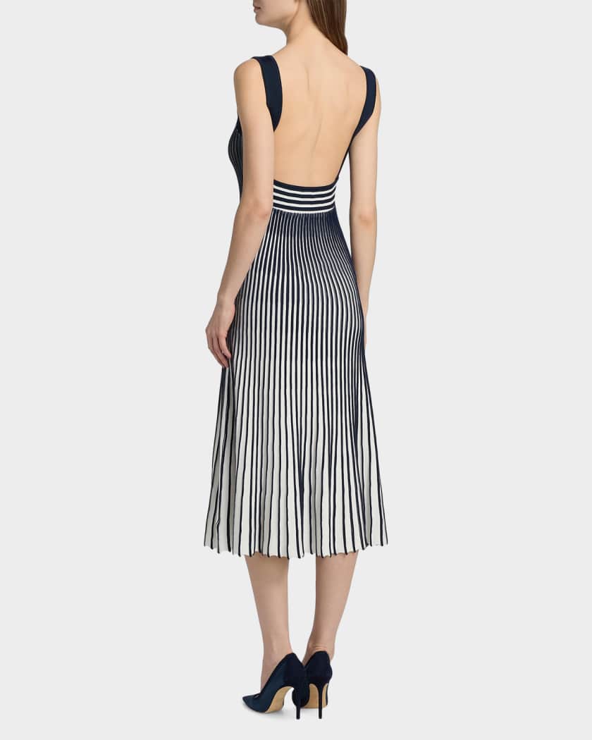 Milly Women's Jolie Pleated Ombr Rib-Knit Midi-Dress - Navy White - Size Medium