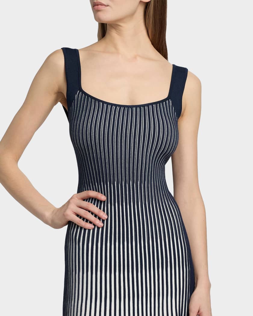 Milly Women's Jolie Pleated Ombr Rib-Knit Midi-Dress - Navy White - Size Medium