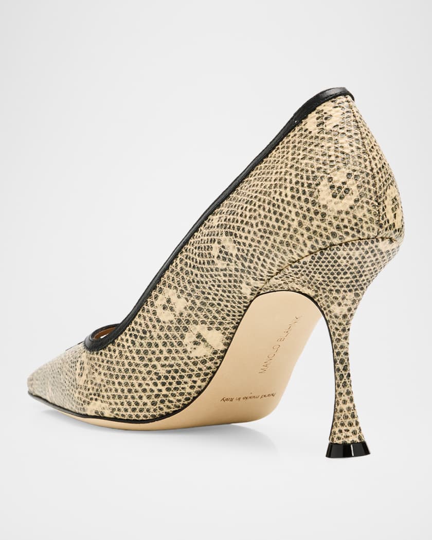 Manolo Blahnik 90mm Berry Snake-Embossed Leather Pumps | Neiman Marcus