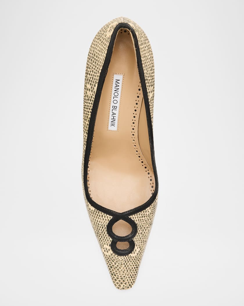 Manolo Blahnik 90mm Berry Snake-Embossed Leather Pumps | Neiman Marcus