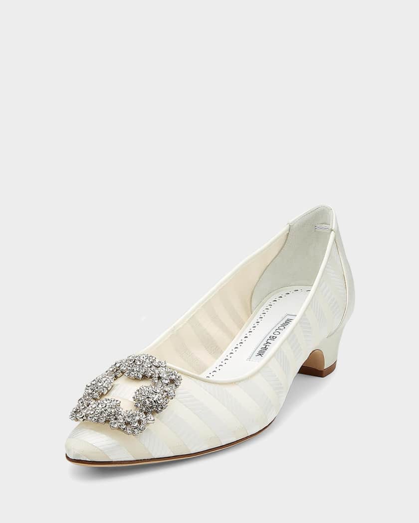 Manolo Blahnik ホワイト フラットシューズ　39 Manolo Blahnik 30mm Hangisilabar Striped Satin Pumps | Neiman Marcus