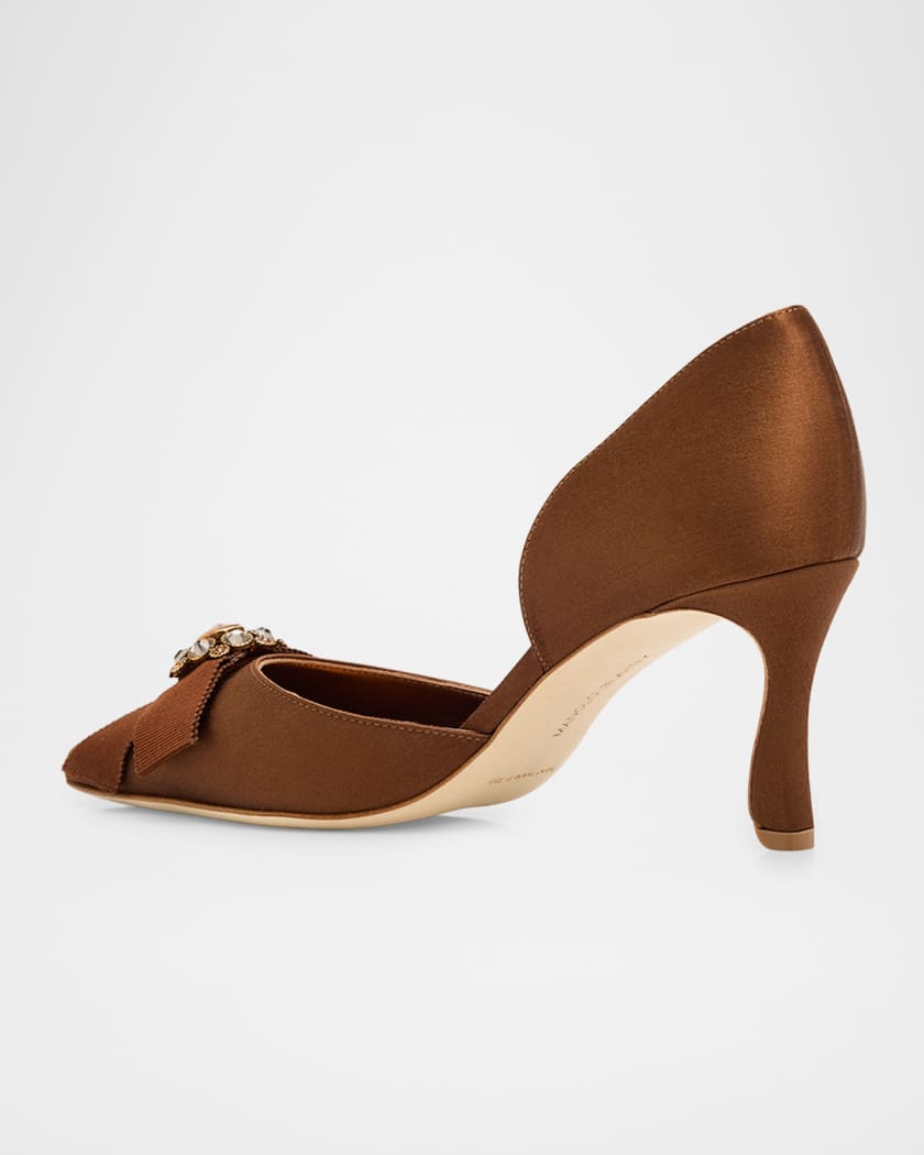 MANOLO BLAHNIK ブラウンミュール Manolo Blahnik 70mm Apidosa Embellished Satin Bow Pumps | Neiman