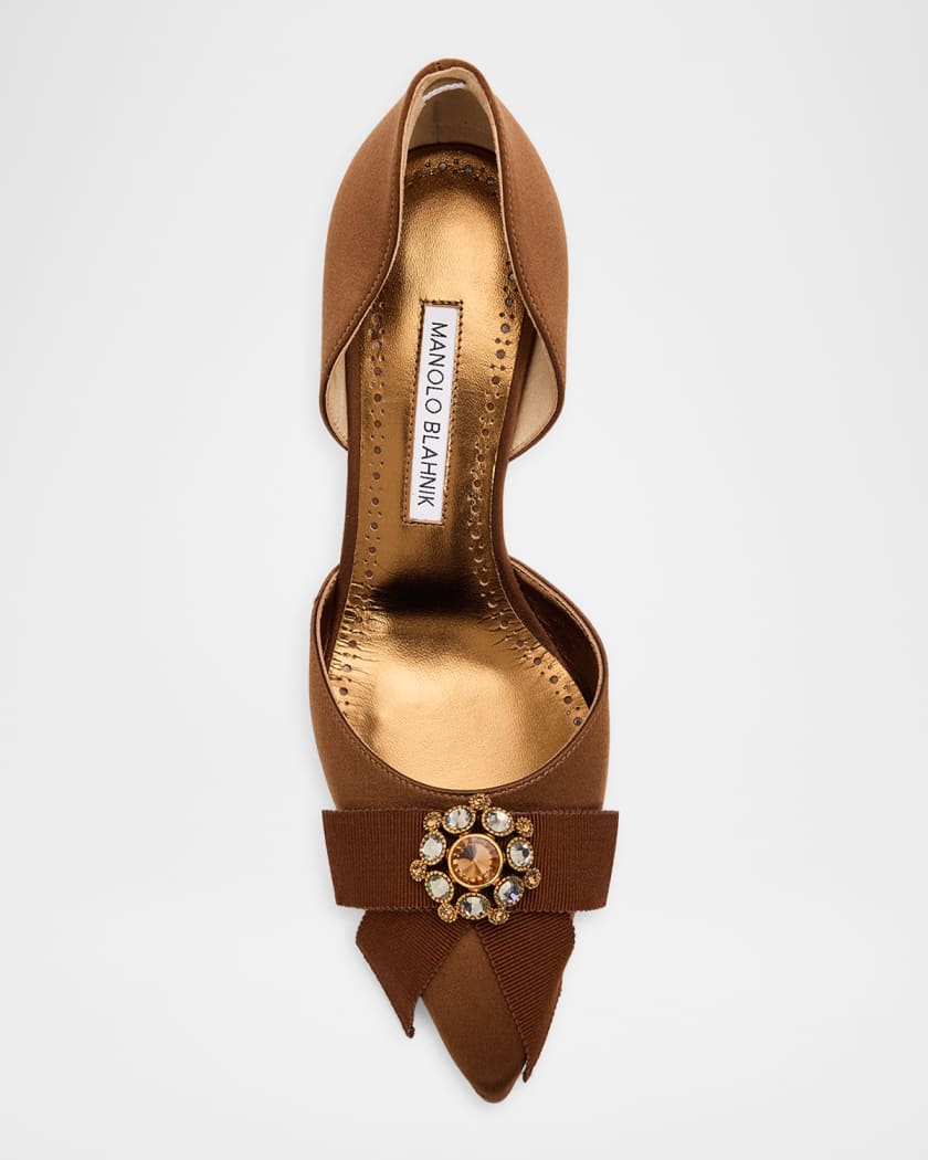 Manolo Blahnik 70mm Apidosa Embellished Satin Bow Pumps | Neiman