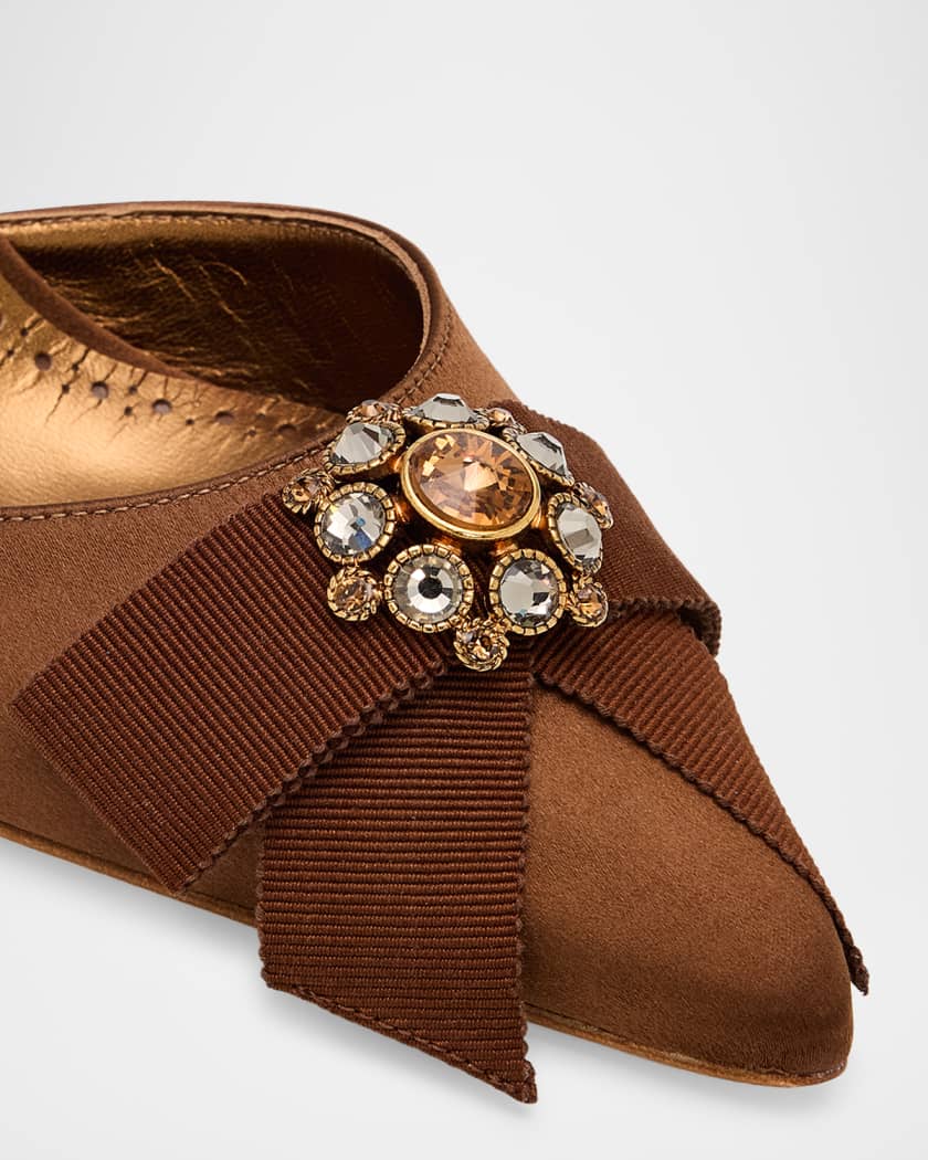 Manolo Blahnik 70mm Apidosa Embellished Satin Bow Pumps | Neiman