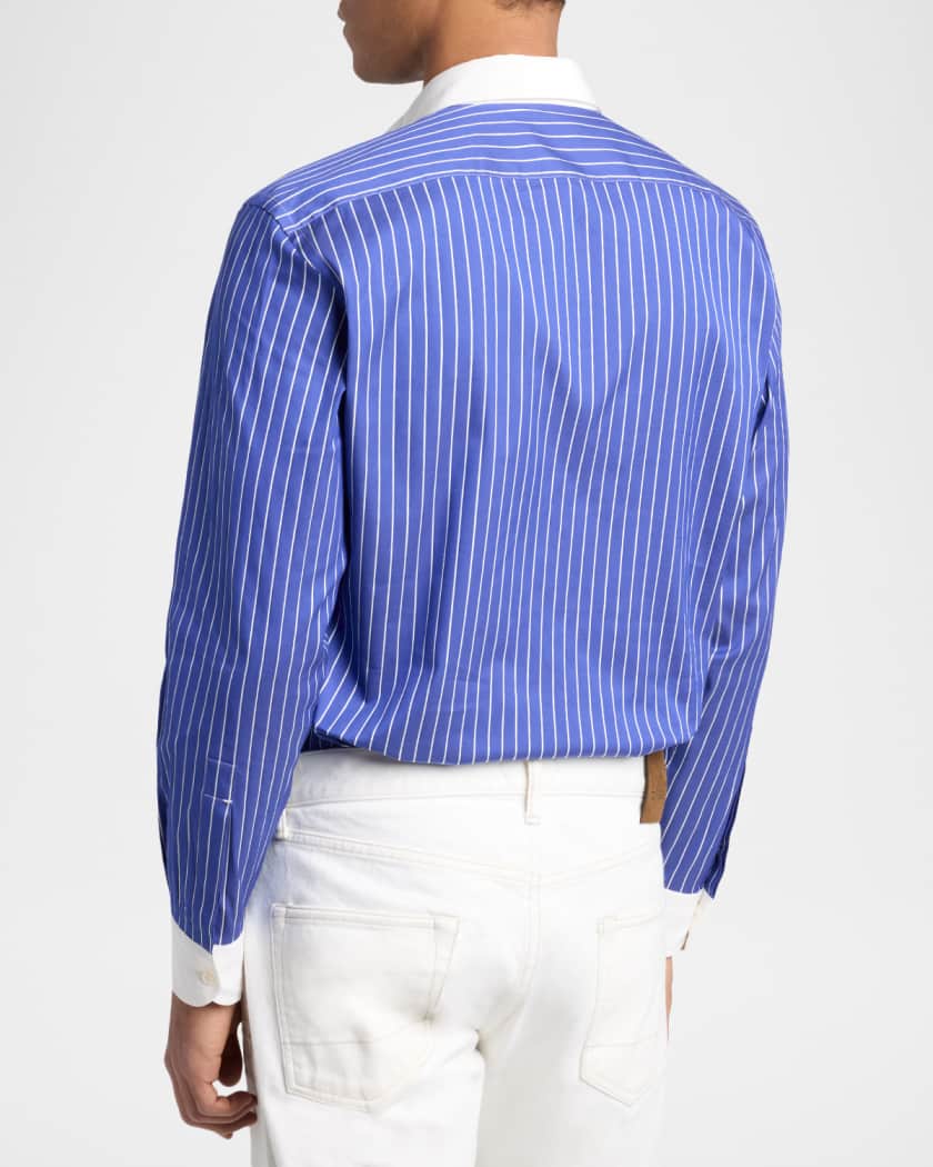 contrast trim dress shirt Comfort Stretch Non-Iron Stripe Dress Shirt With Contrast Trim - Cobalt