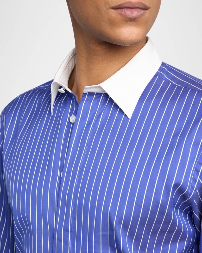 contrast trim dress shirt TOM FORD Men's Silk Pinstripe Contrast-Trim Dress Shirt