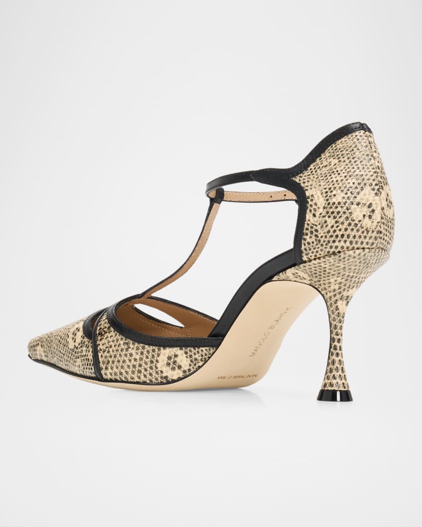 Manolo Blahnik 70mm Gish Snake-Embossed Leather Pumps | Neiman Marcus
