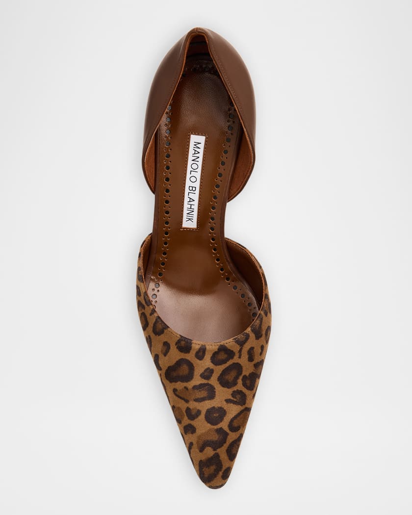 Manolo Blahnik 90mm Taylerbinu Leopard Mixed Leather Pumps