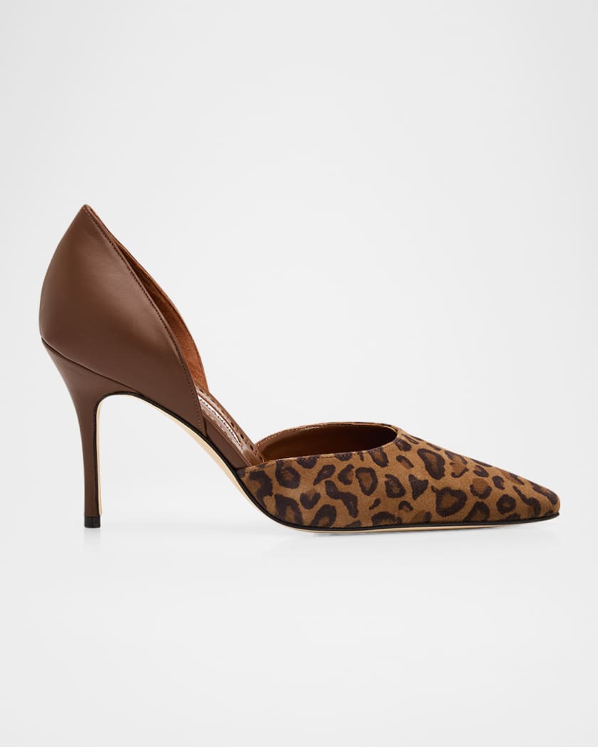 Manolo Blahnik 90mm Taylerbinu Leopard Mixed Leather Pumps