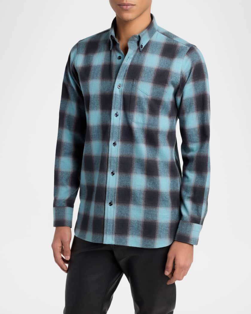 TOM FORD Men's Brushed Flannel Check Button-Down Shirt | Neiman Marcus