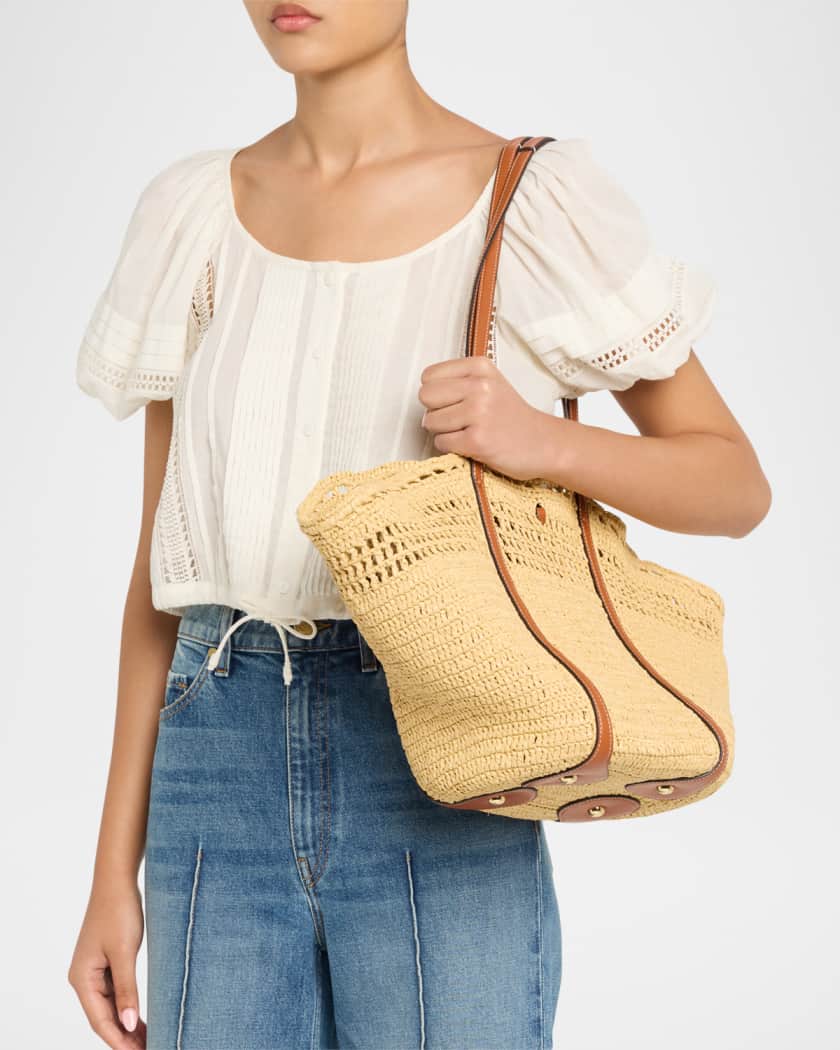 Ulla Johnson Marina Raffia Leather-Trim Tote Bag | Neiman Marcus