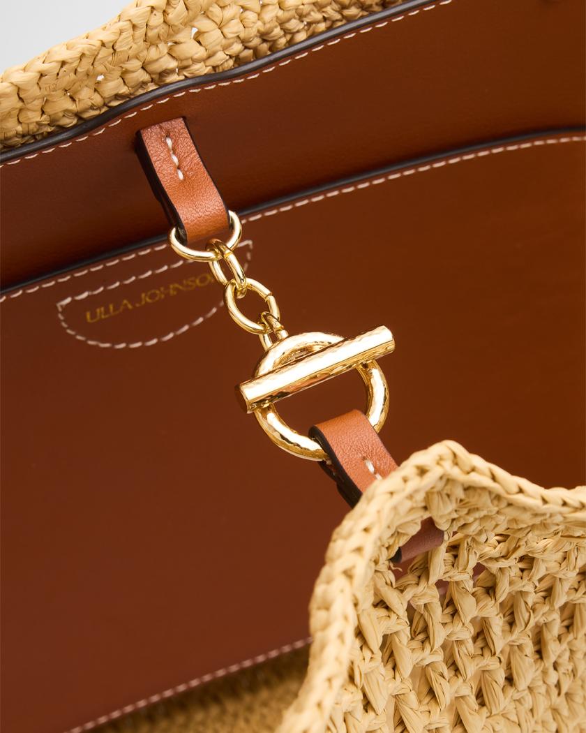 Ulla Johnson Marina Raffia Leather-Trim Tote Bag | Neiman Marcus