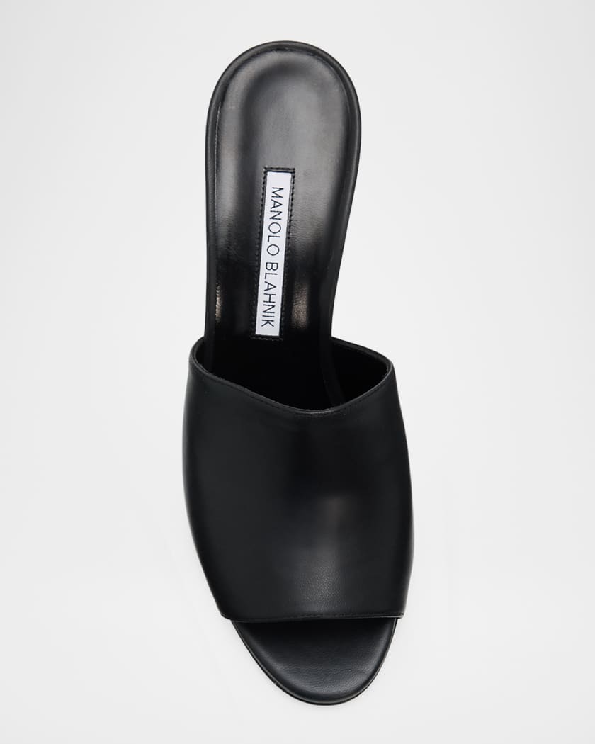 Manolo Blahnik 70mm Rapallabar Leather Mules | Neiman Marcus