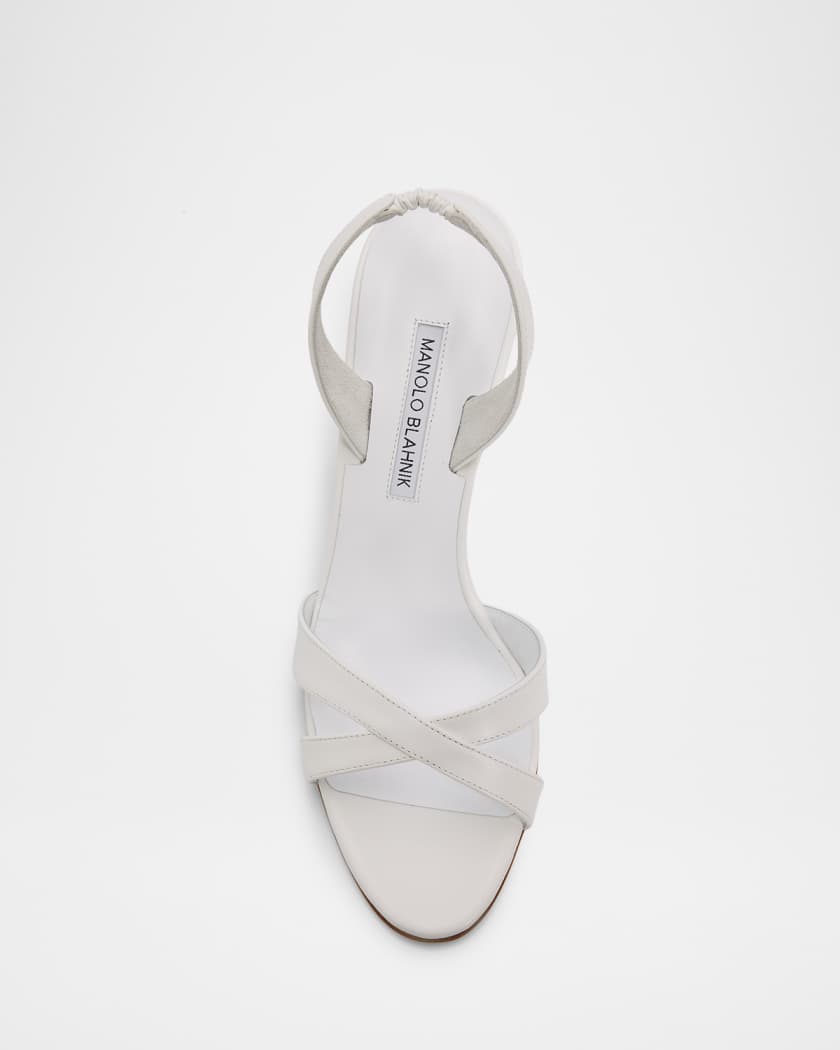 Manolo Blahnik 90mm Callasli Leather Slingback Sandals | Neiman Marcus
