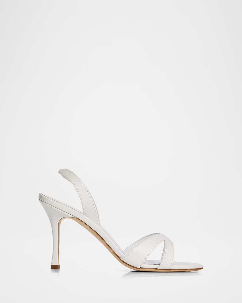 Manolo Blahnik 90mm Callasli Leather Slingback Sandals | Neiman Marcus