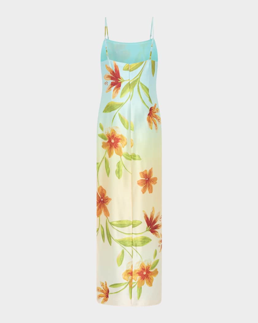 Milly Lily Floral-Print Satin Column Maxi Dress | Neiman Marcus