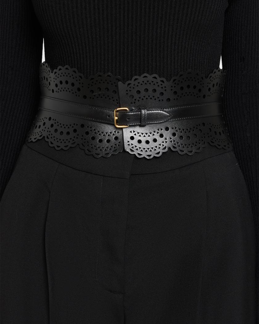 ALAÏA Vienne Lasercut Leather Corset Belt | Neiman Marcus