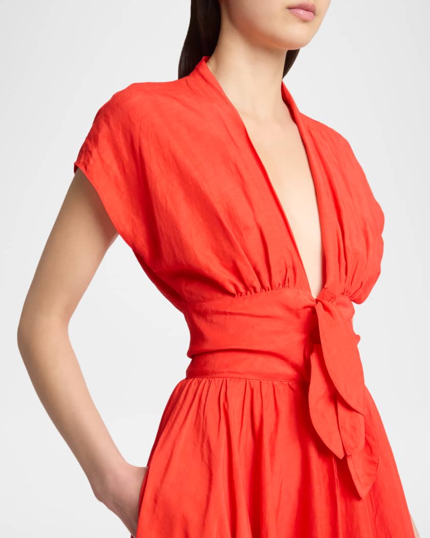 alaia orange dress Alaa Mixed Stitch Sleeveless Skater Dress in Orange