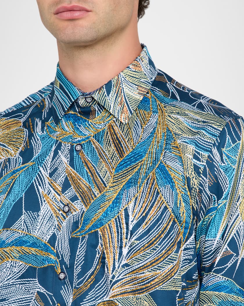 Robert Graham Men's Chorro Embroidered Leaf Print Shirt | Neiman