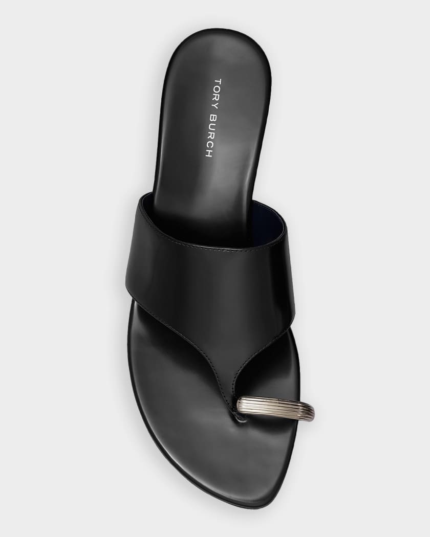 Tory Burch 45mm Pierced Leather Toe-Ring Wedge Sandals | Neiman Marcus
