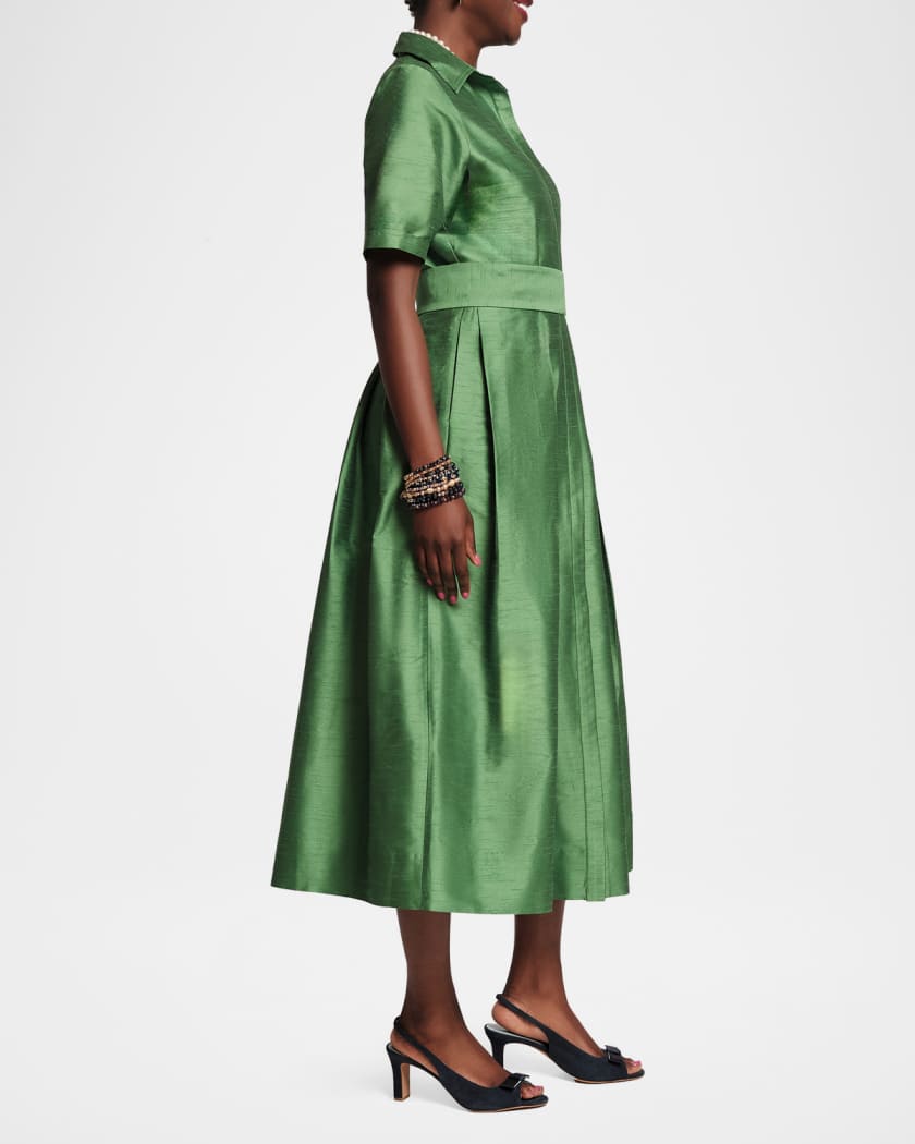 Frances Valentine Bella Pleated Silk Dupioni Maxi Shirtdress