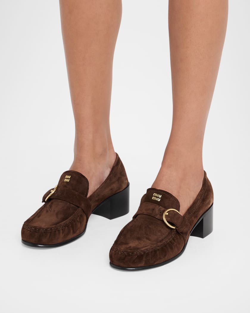miumiu ローファー　ラインストーン　ビジュー Miu Miu 45mm Suede Buckle Loafers | Neiman Marcus