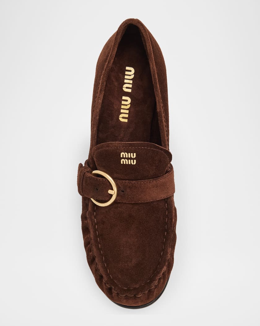 Miu Miu 45mm Suede Buckle Loafers | Neiman Marcus