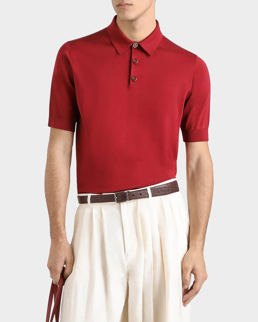 Dolce&Gabbana Men's Silk Knit Short-Sleeve Polo Sweater | Neiman