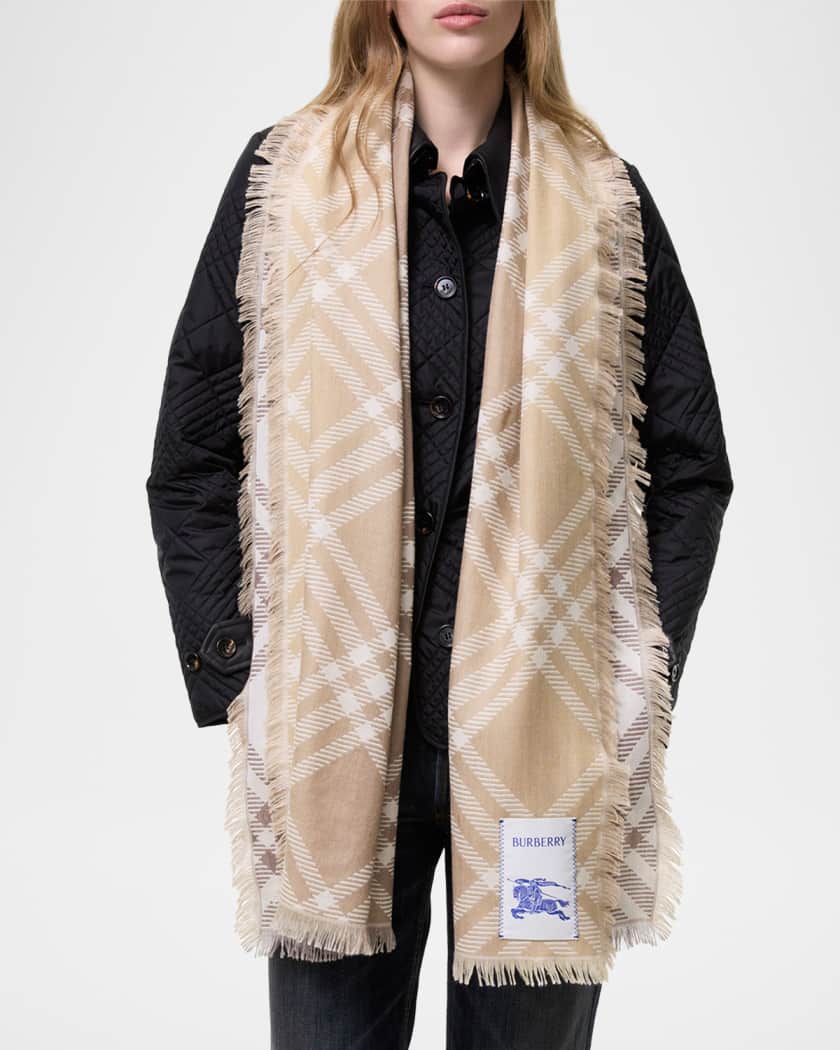 Burberry Gradient Check Wool Silk Scarf | Neiman Marcus