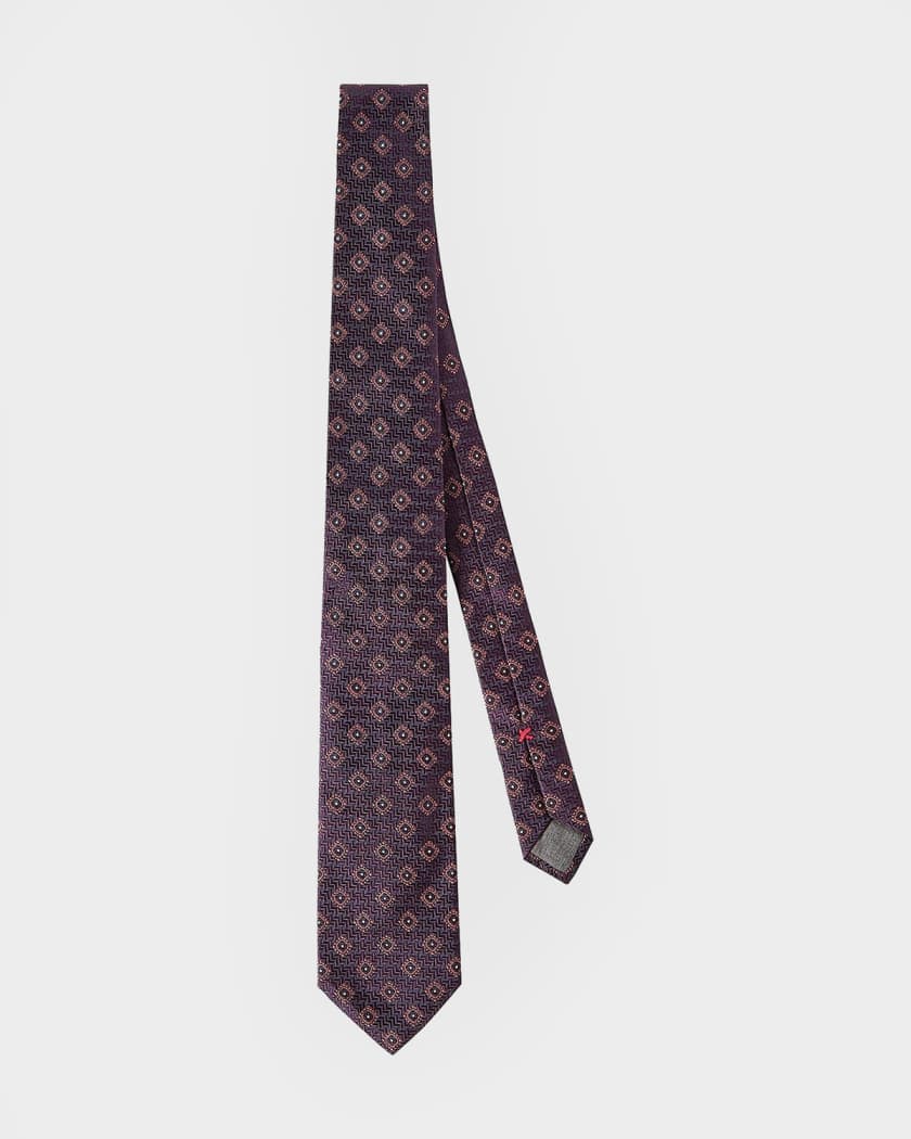 Brunello Cucinelli Men's Chevron Medallion Jacquard Silk Tie