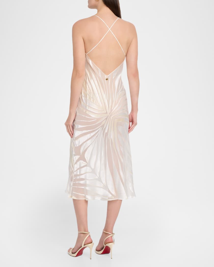 roberto cavalli slip dress Jaguar-Print Sequined Backless Maxi while the deep V Roberto Cavalli Sleeveless Ray Devor