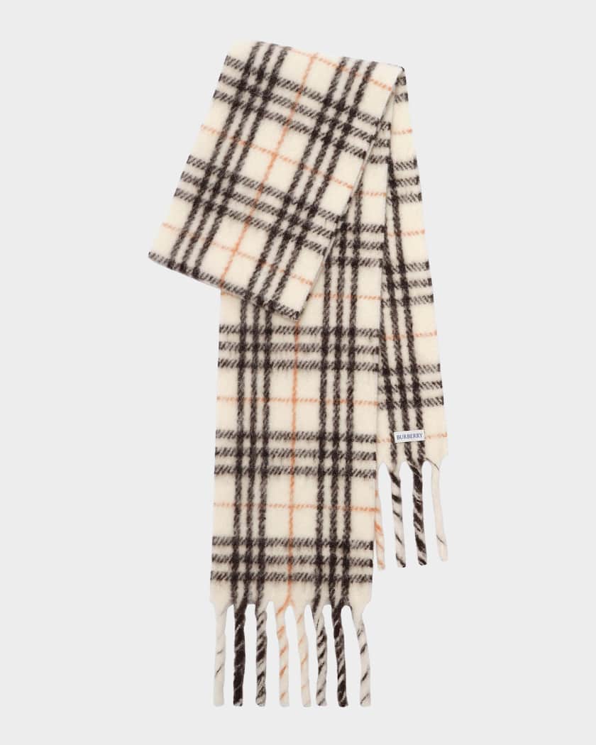 Burberry Men's Check Fringed Alpaca-Wool Scarf | Neiman Marcus