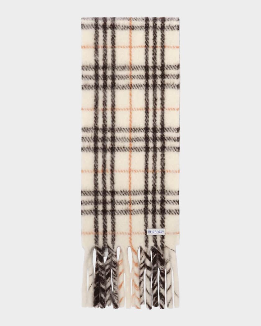 Burberry Men's Check Fringed Alpaca-Wool Scarf | Neiman Marcus